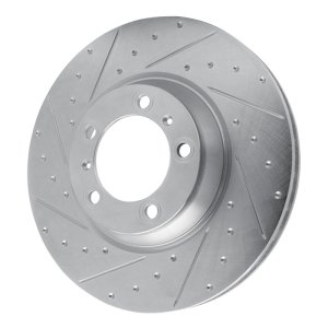 Porsche Panamera Brake Rotor (1) - Left Front - R1 Concepts - Drilled & Slotted - Silver - `17-`23
